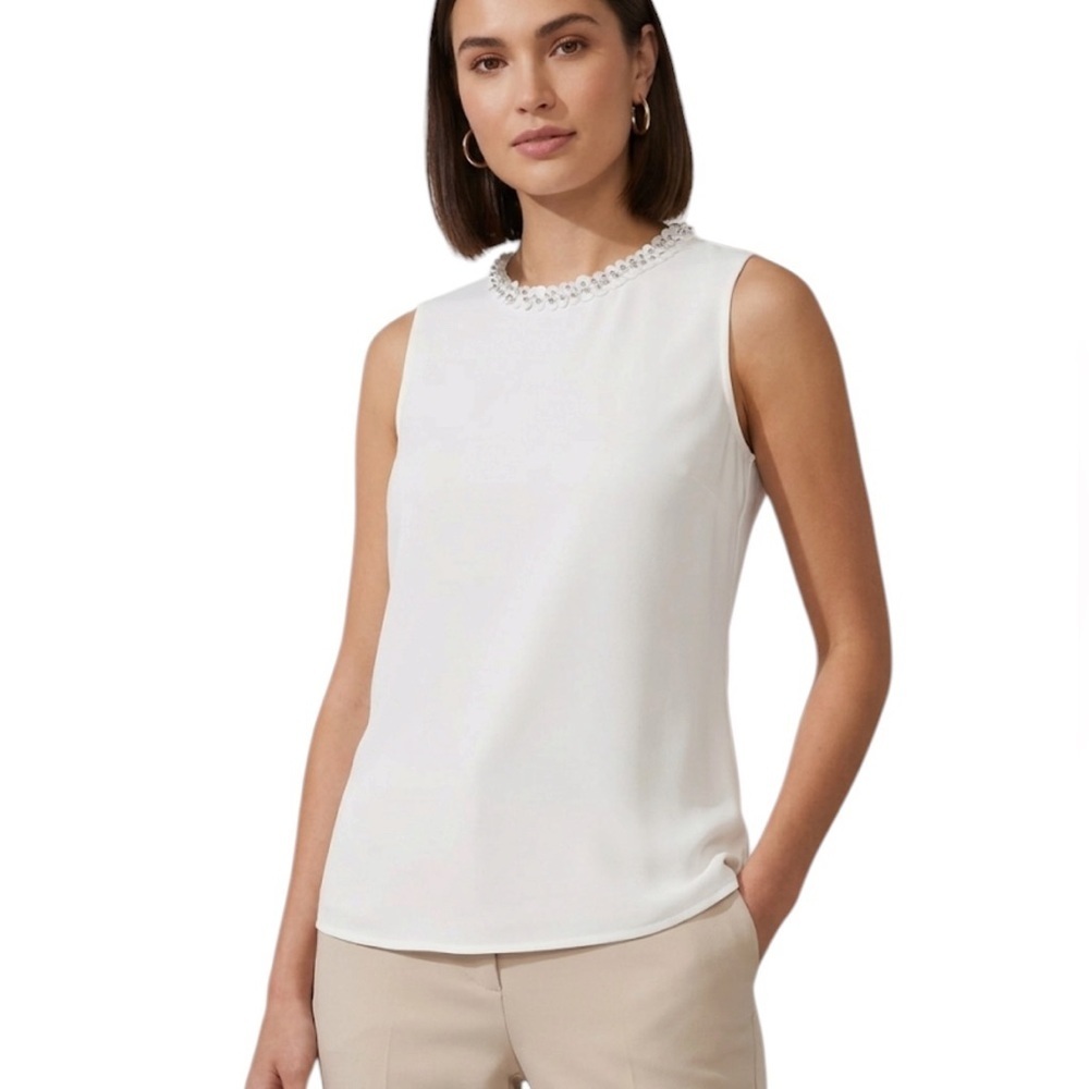 Karl Lagerfeld Paris Sequin and Bead Embellished Sleeveless Top White Size S